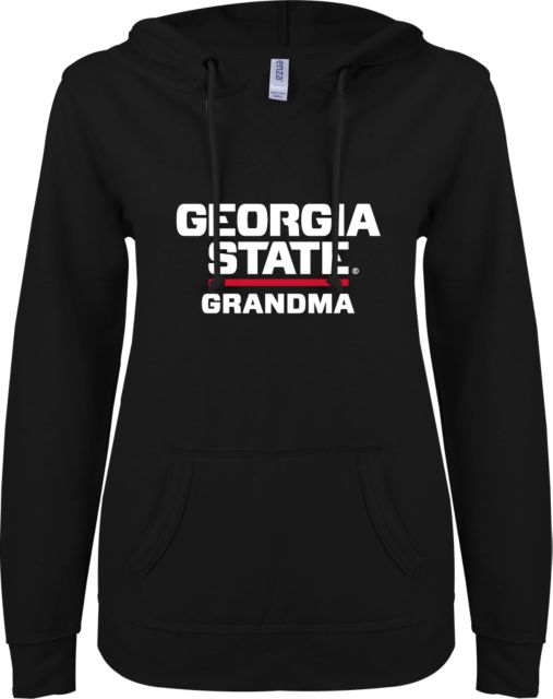 Georgia State ENZA Womens V Notch Raw Edge Fleece Hoodie GSU Grandma - ONLINE ONLY