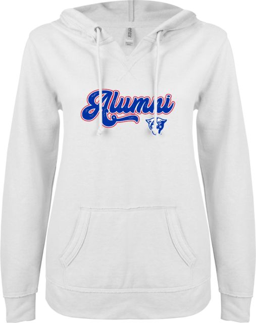 Georgia State ENZA Womens V Notch Raw Edge Fleece Hoodie GSU Alumni Script - ONLINE ONLY