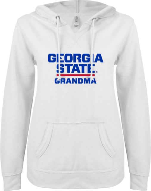 Georgia State ENZA Womens V Notch Raw Edge Fleece Hoodie GSU Grandma - ONLINE ONLY