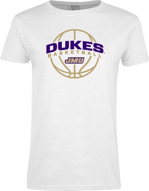 James Madison Ladies T-Shirt Dukes Basketball Arched w/ Ball - ONLINE ONLY