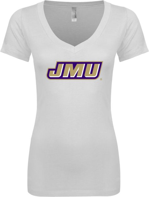 James Madison Next Level Ladies Junior Fit Ideal V Tee Primary Logo - ONLINE ONLY