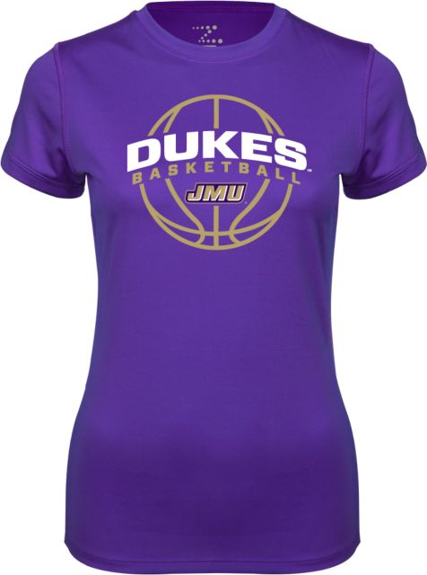 James Madison Ladies Syntrel Performance Tee Dukes Basketball Arched w/ Ball - ONLINE ONLY
