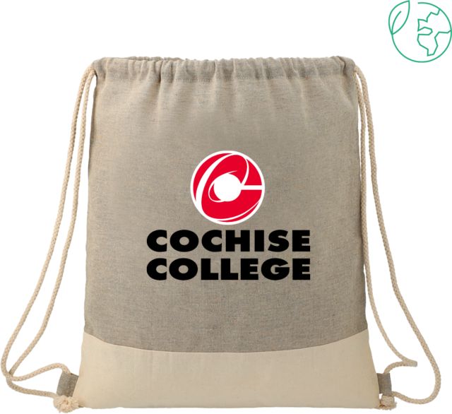 Cochise College Split Recycled Cotton Grey/Natural Drawstring Bag Cochise College Stacked - ONLINE ONLY