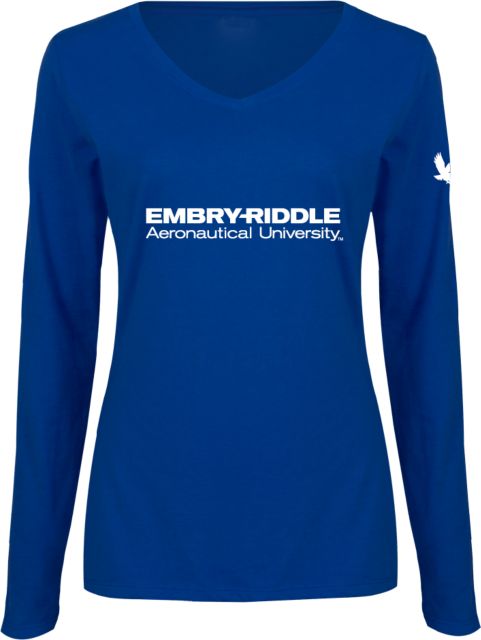 Embry Riddle Worldwide Womens Long Sleeve V Neck Tee  ERAU Wordmark - ONLINE ONLY