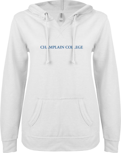 Champlain ENZA Womens V Notch Raw Edge Fleece Hoodie Primary Mark - ONLINE ONLY