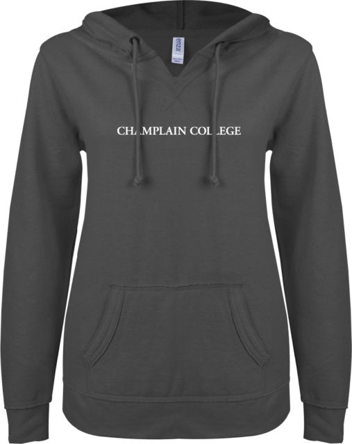 Champlain ENZA Womens V Notch Raw Edge Fleece Hoodie Primary Mark - ONLINE ONLY