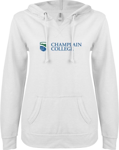 Champlain ENZA Womens V Notch Raw Edge Fleece Hoodie Champlain College w/ Shield Flat - ONLINE ONLY
