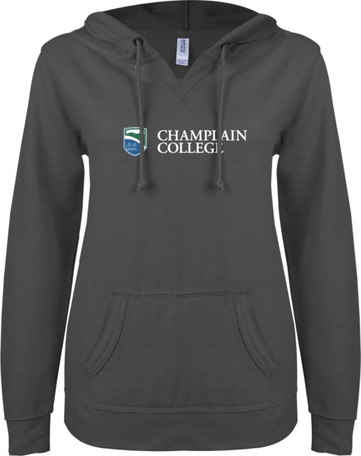 Champlain ENZA Womens V Notch Raw Edge Fleece Hoodie Champlain College w/ Shield Flat - ONLINE ONLY