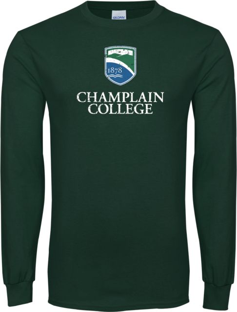 Champlain Long Sleeve T Shirt Champlain College w/ Shield Stacked - Distressed - ONLINE ONLY