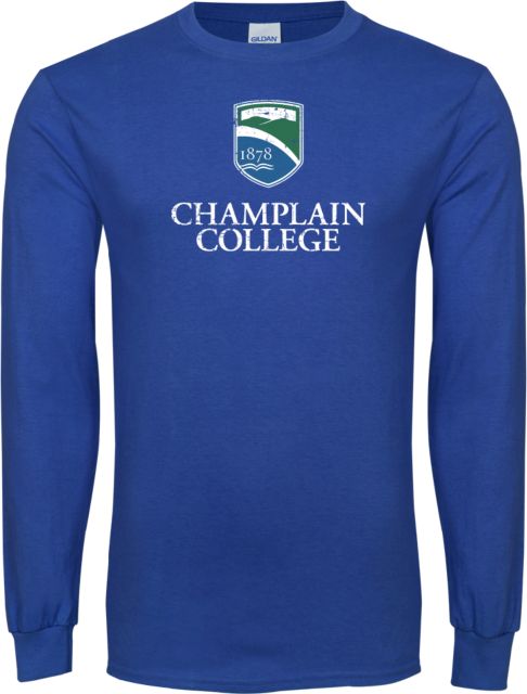 Champlain Long Sleeve T Shirt Champlain College w/ Shield Stacked - Distressed - ONLINE ONLY