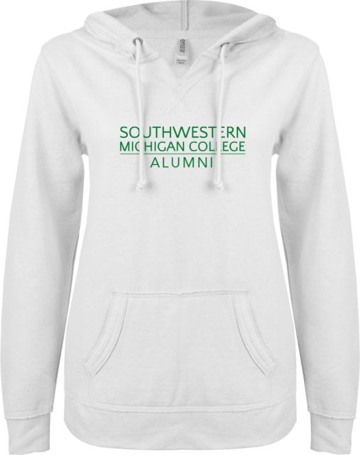 SW Michigan ENZA Ladies V Notch Raw Edge Fleece Hoodie Alumni - ONLINE ONLY