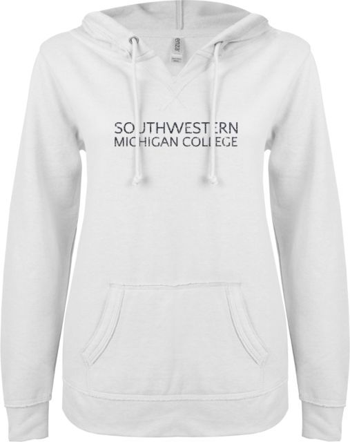 SW Michigan ENZA Ladies V Notch Raw Edge Fleece Hoodie Official Logo Soft Glitter - ONLINE ONLY