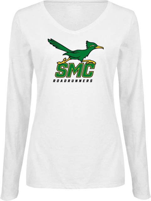 SW Michigan Womens Long Sleeve V Neck Tee White SMC Roadrunners w/ Mascot - ONLINE ONLY