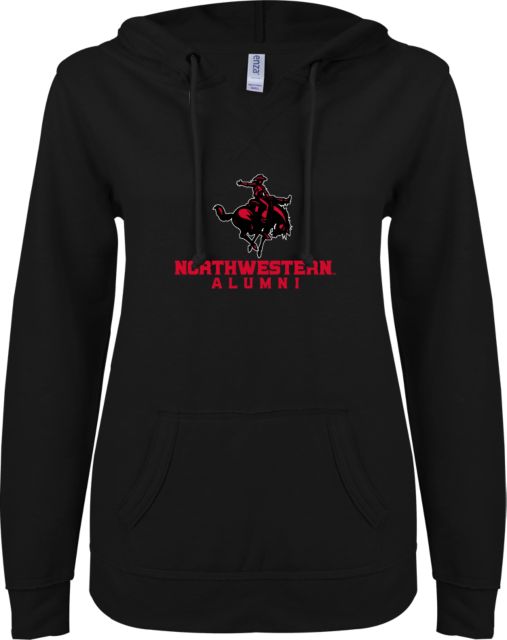 Northwestern OK ENZA Ladies V Notch Raw Edge Fleece Hoodie Northwestern Alumni - ONLINE ONLY