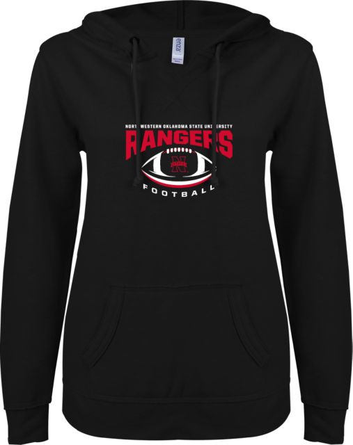 Northwestern OK ENZA Ladies V Notch Raw Edge Fleece Hoodie Rangers Football - ONLINE ONLY