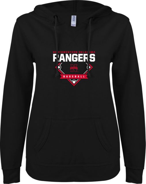 Northwestern OK ENZA Ladies V Notch Raw Edge Fleece Hoodie Rangers Baseball - ONLINE ONLY