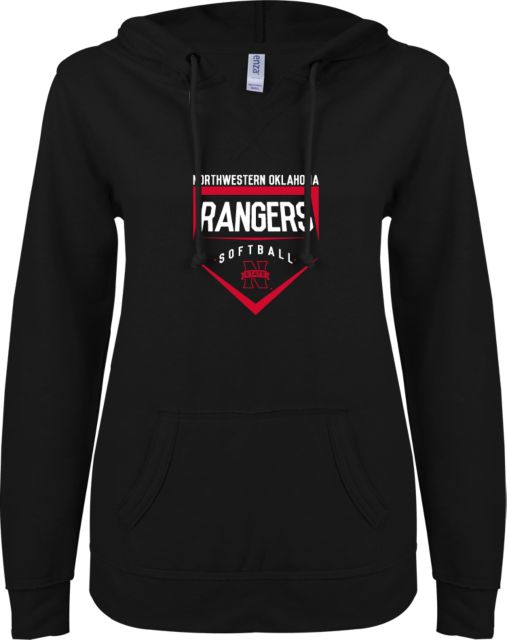 Northwestern OK ENZA Ladies V Notch Raw Edge Fleece Hoodie Rangers Softball - ONLINE ONLY