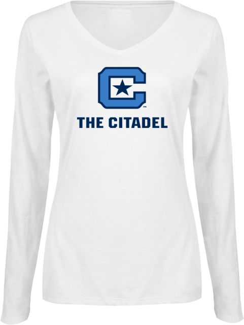 Citadel Ladies Long Sleeve V Neck Tee Primary Athletic Mark - ONLINE ONLY