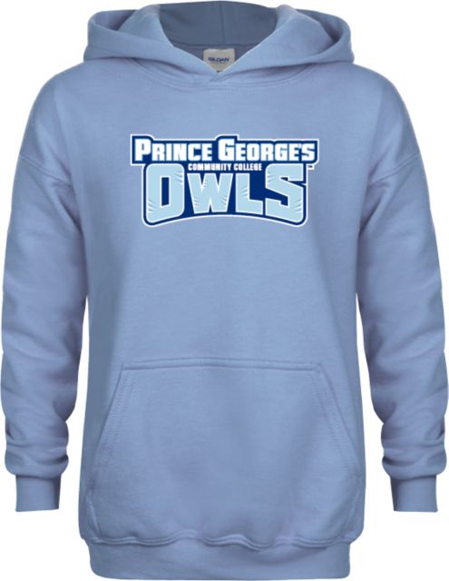 Prince George Youth Light Fleece Hoodie Prince Georges Community College Owls Wordmark - ONLINE ONLY