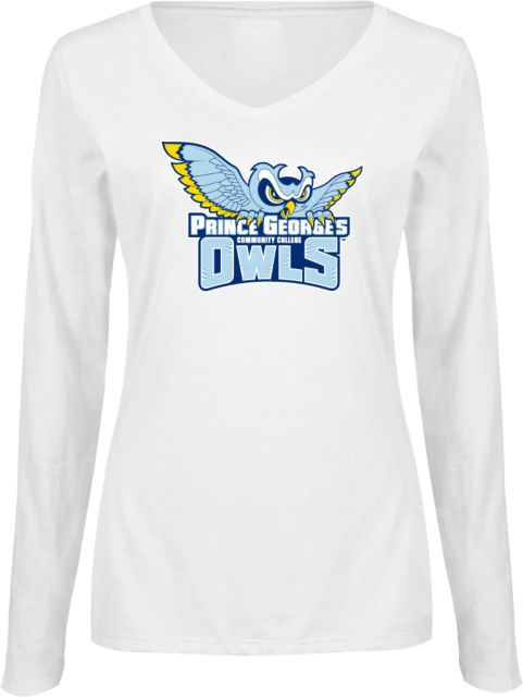 Prince George Womens Long Sleeve V Neck Tee  Prince Georges Community College Athletic Logo - ONLINE ONLY