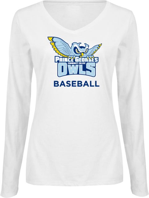 Prince George Womens Long Sleeve V Neck Tee  Prince Georges Community College Owls Baseball - ONLINE ONLY