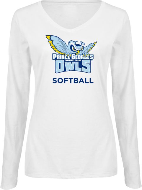 Prince George Womens Long Sleeve V Neck Tee  Prince Georges Community College Owls Softball - ONLINE ONLY
