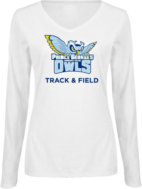 Prince George Womens Long Sleeve V Neck Tee  Prince Georges Community College Owls Track and Field - ONLINE ONLY