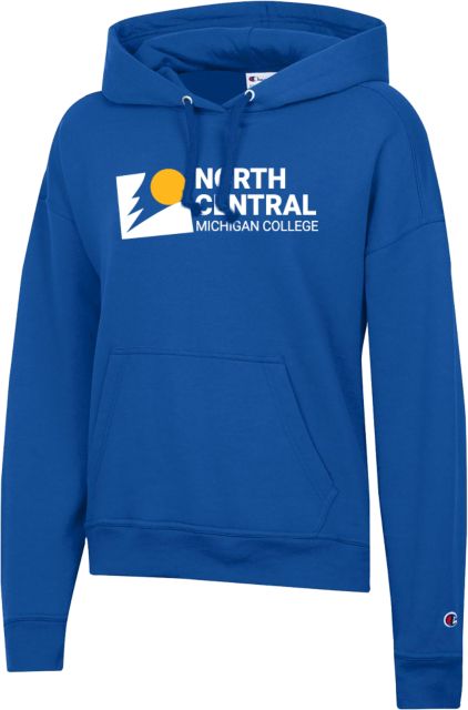 North Central Michigan Champion Womens Powerblend Pullover Hood North Central Michigan College Horizontal - ONLINE ONLY