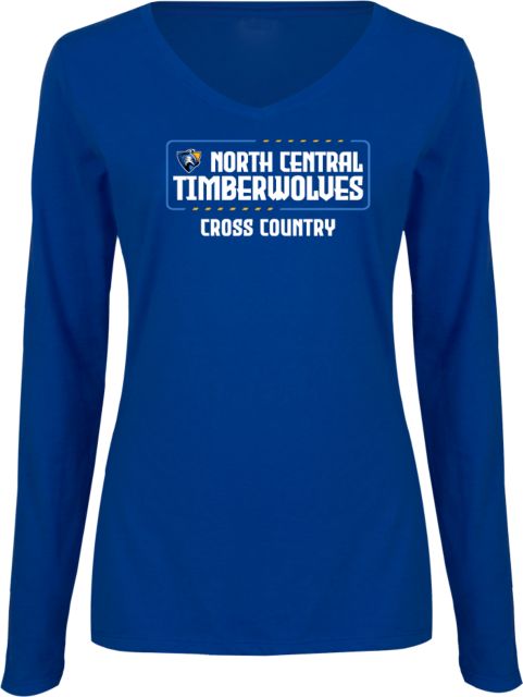 North Central Michigan Womens Long Sleeve V Neck Tee  NCMC Timberwolves Cross Country - ONLINE ONLY