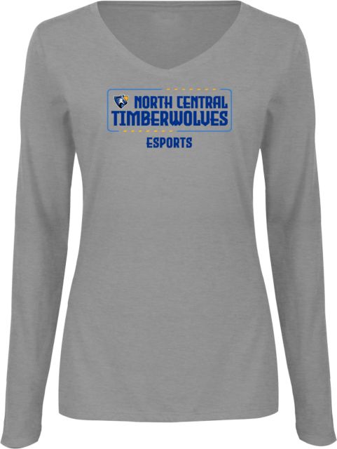 North Central Michigan Womens Long Sleeve V Neck Tee  NCMC Timberwolves Esports - ONLINE ONLY