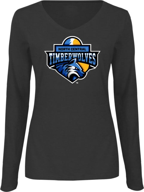 North Central Michigan Womens Long Sleeve V Neck Tee  North Central Michigan College Timberwolves - ONLINE ONLY