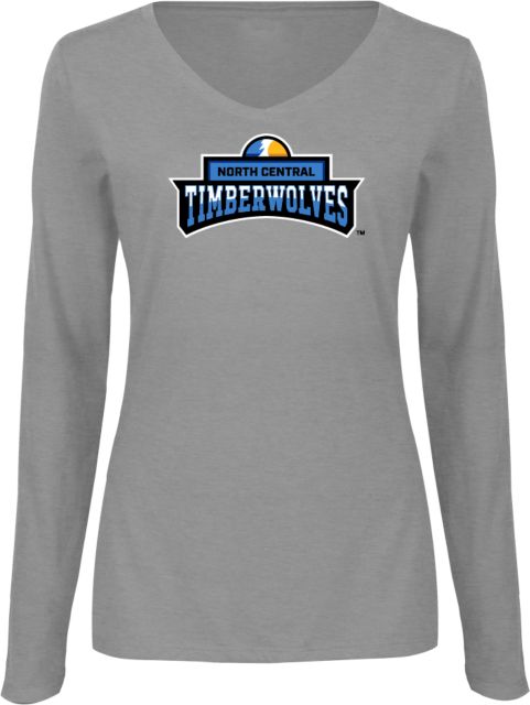 North Central Michigan Womens Long Sleeve V Neck Tee  North Central Timberwolves - ONLINE ONLY