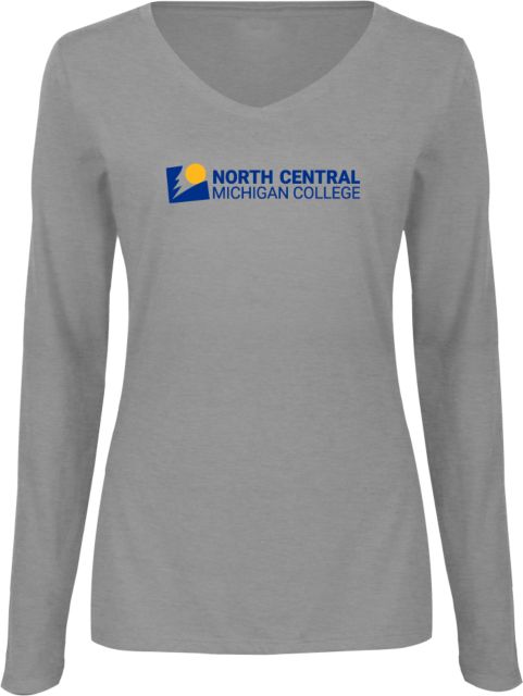 North Central Michigan Womens Long Sleeve V Neck Tee  North Central Michigan College Flat - ONLINE ONLY