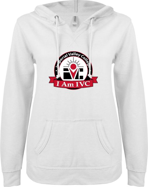 Imperial Valley ENZA Womens V Notch Raw Edge Fleece Hoodie IVC - I Am IVC Seal - ONLINE ONLY