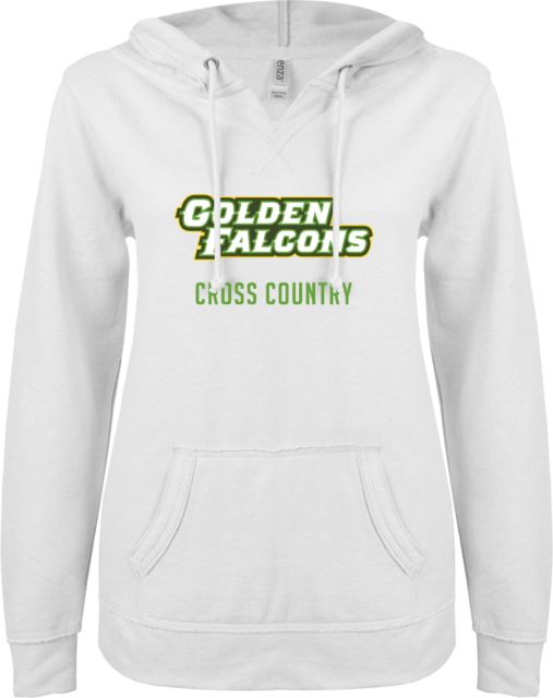 Felician Univ ENZA Ladies V Notch Raw Edge Fleece Hoodie Golden Falcons  Cross Country - ONLINE ONLY