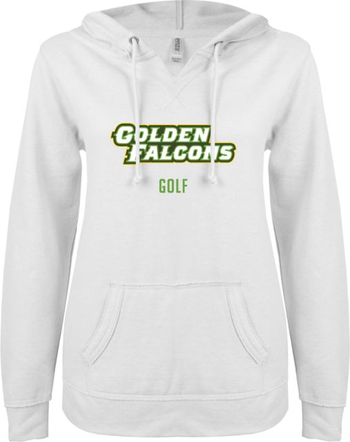 Felician Univ ENZA Ladies V Notch Raw Edge Fleece Hoodie Golden Falcons  Golf - ONLINE ONLY