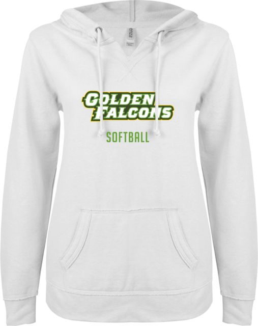 Felician Univ ENZA Ladies V Notch Raw Edge Fleece Hoodie Golden Falcons  Softball - ONLINE ONLY