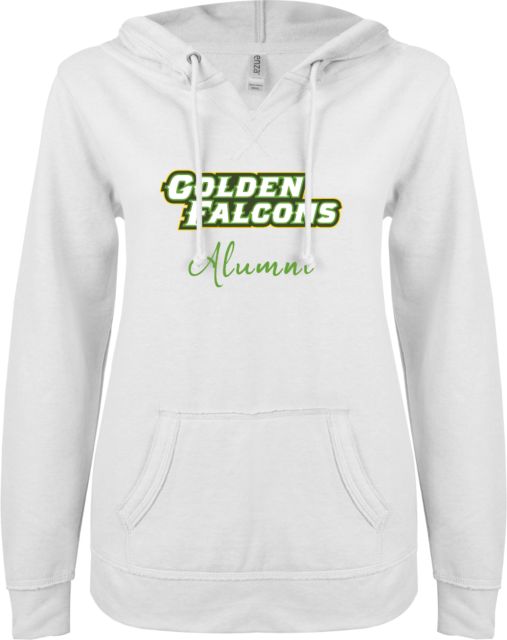 Felician Univ ENZA Ladies V Notch Raw Edge Fleece Hoodie Golden Falcons  Alumni Script - ONLINE ONLY