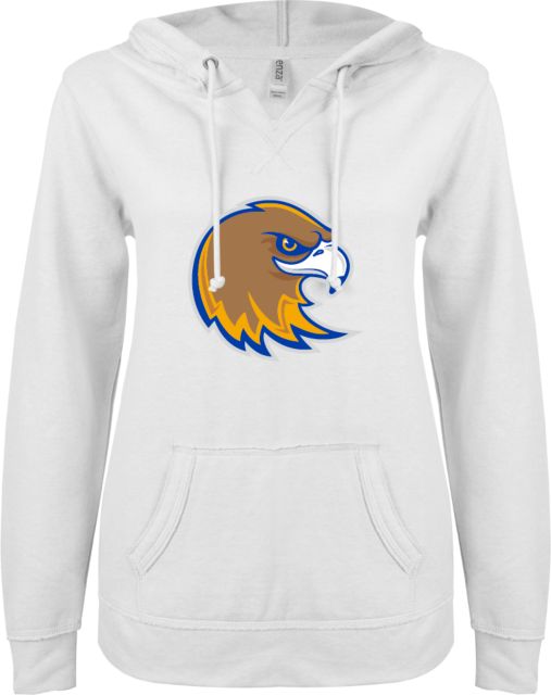 Northeastern Illinois ENZA Ladies V Notch Raw Edge Fleece Hoodie Mascot Head - ONLINE ONLY