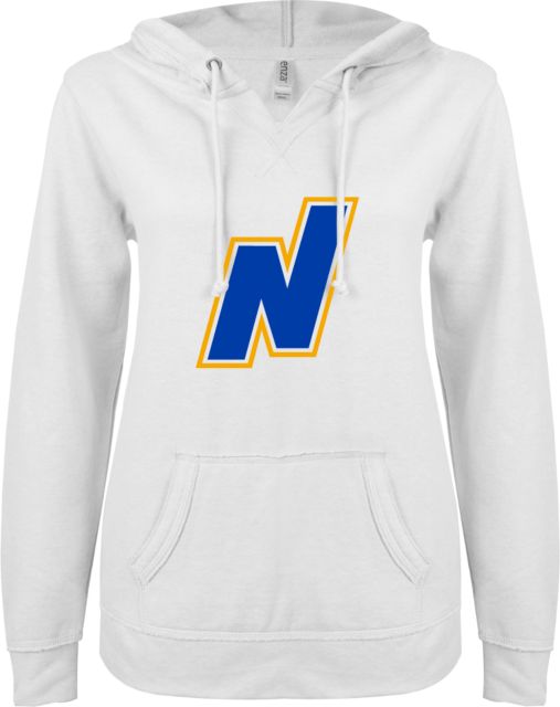 Northeastern Illinois ENZA Ladies V Notch Raw Edge Fleece Hoodie Primary Mark - ONLINE ONLY
