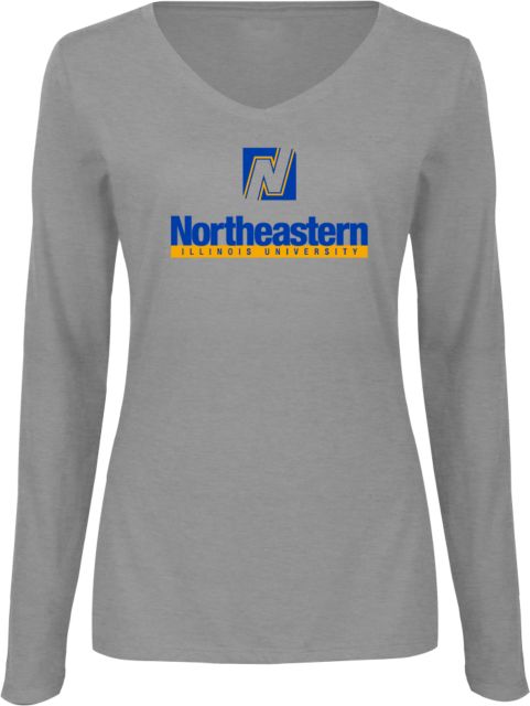 Northeastern Illinois Ladies Long Sleeve V Neck Tee Wordmark Vertical - ONLINE ONLY