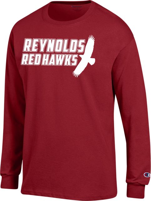 J. Sargeant Reynolds Champion Long Sleeve T Shirt Reynolds Red Hawks with Mascot - ONLINE ONLY