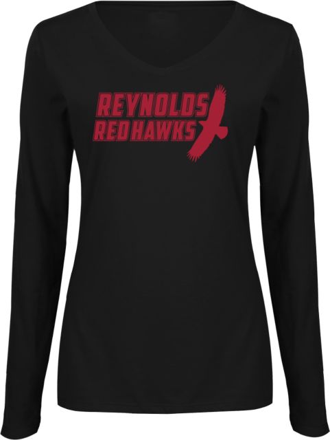 J. Sargeant Reynolds Womens Long Sleeve V Neck Tee  Reynolds Red Hawks with Mascot - ONLINE ONLY