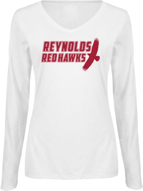 J. Sargeant Reynolds Womens Long Sleeve V Neck Tee  Reynolds Red Hawks with Mascot - ONLINE ONLY