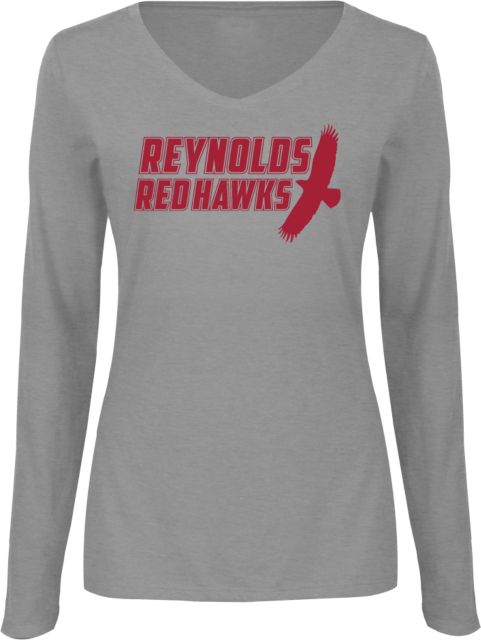 J. Sargeant Reynolds Womens Long Sleeve V Neck Tee  Reynolds Red Hawks with Mascot - ONLINE ONLY