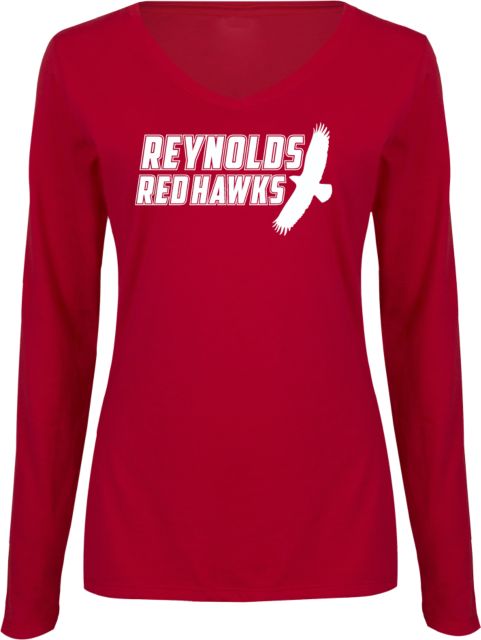 J. Sargeant Reynolds Womens Long Sleeve V Neck Tee  Reynolds Red Hawks with Mascot - ONLINE ONLY