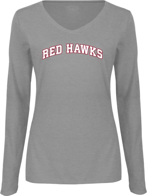 J. Sargeant Reynolds Womens Long Sleeve V Neck Tee  Arched Red Hawks Design - ONLINE ONLY