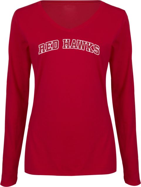 J. Sargeant Reynolds Womens Long Sleeve V Neck Tee  Arched Red Hawks Design - ONLINE ONLY