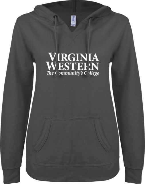 Virginia Western ENZA Ladies V Notch Raw Edge Fleece Hoodie Wordmark - ONLINE ONLY