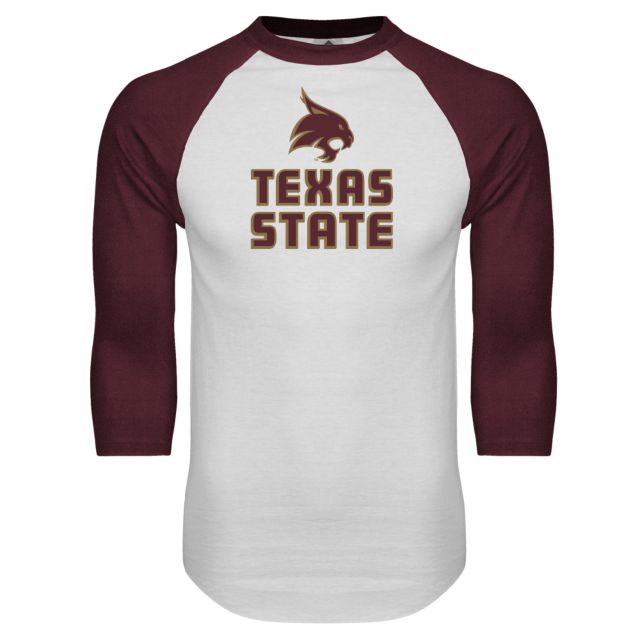Texas State Raglan Baseball T Shirt Texas State Logo Stacked - ONLINE ONLY